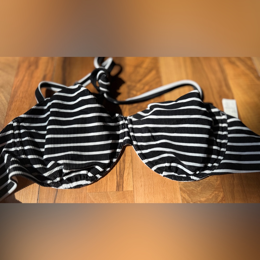 Black and White Striped Bikini Top